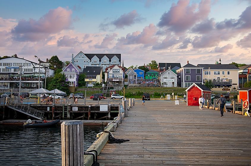 Lunenburg's painted waterfront seen from the harbor, Nova Scotia.