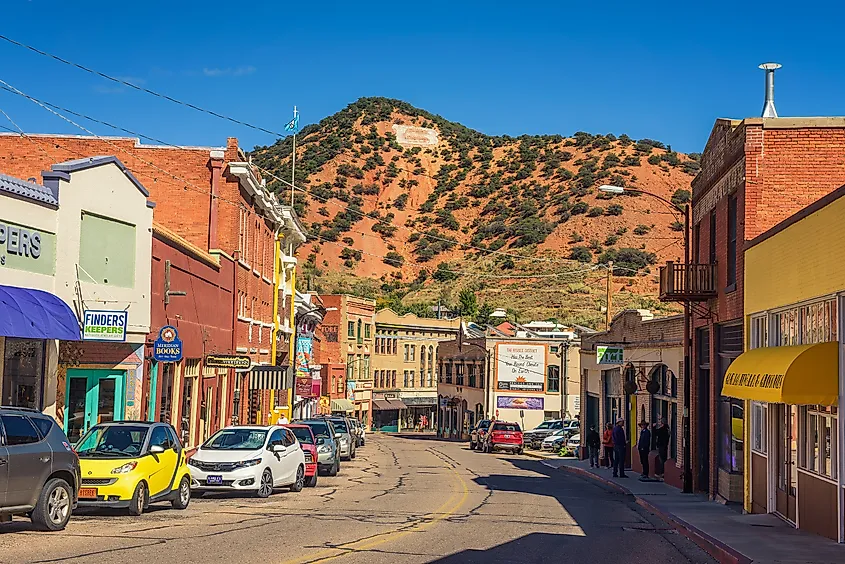 The historic downtown of Bisbee, Arizona, in the Mule Mountains.