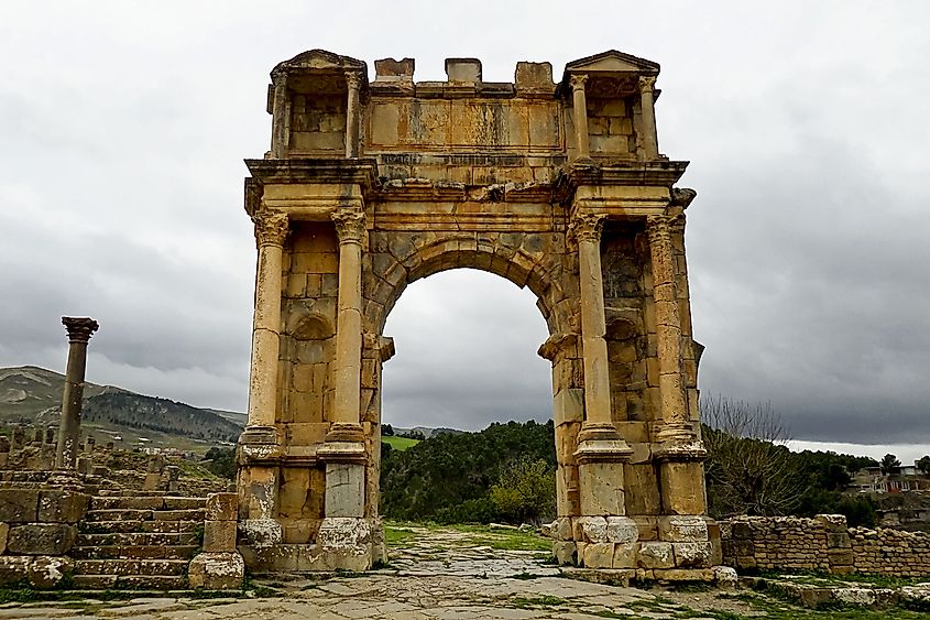 The Arch of Caracalla is a Roman triumphal arch located at Djémila in Algeria (Cuicul). It was built during the early 3rd century