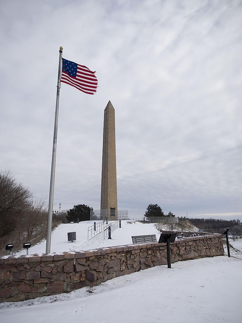 A view of the Sergeant Floyd Monument in Sioux City, Iowa during winter.