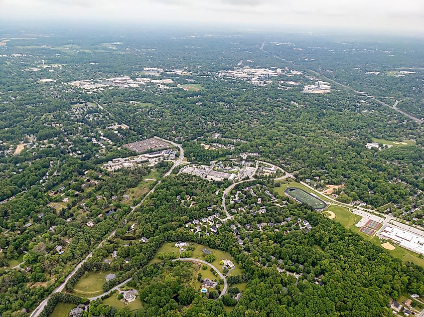 Aerial view of Columbia, Maryland.