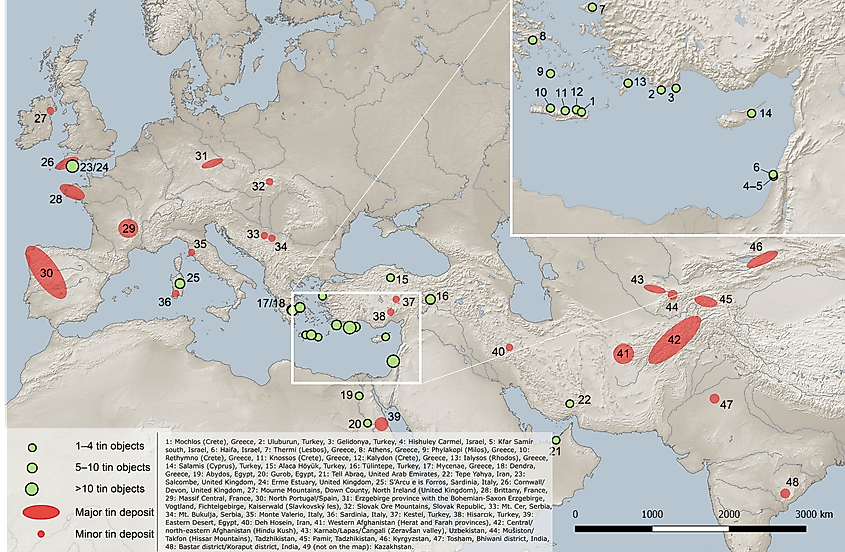 Map of bronze-age tin finds
