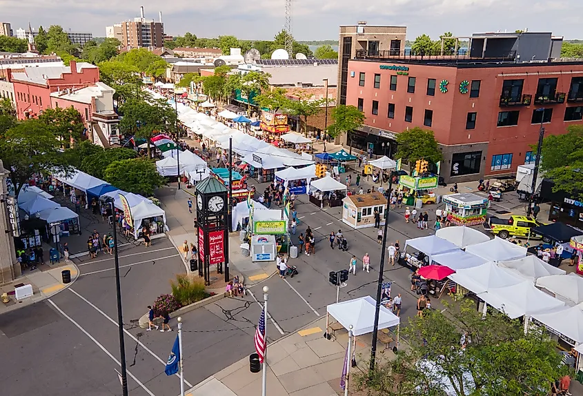 Aerial view of the Wyandotte Street Art Fair, Wyandotte, Michigan.