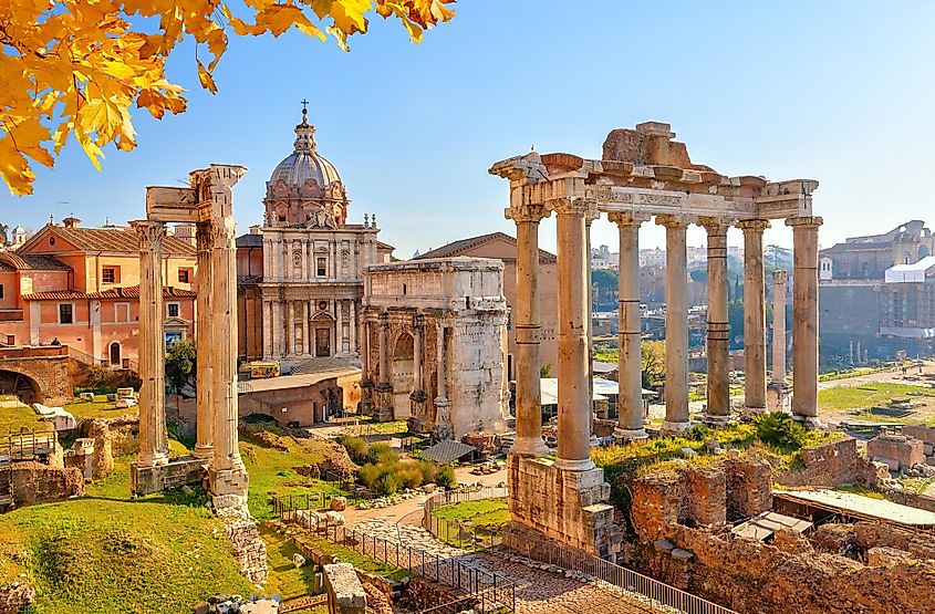 Ancient Roman ruins in Rome, Italy.