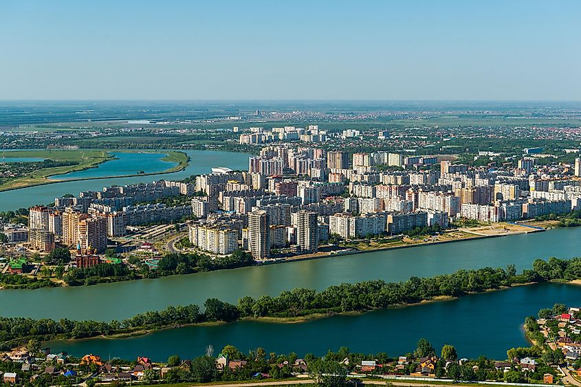 The Kuban River flowing through the Russian city of Krasnodar