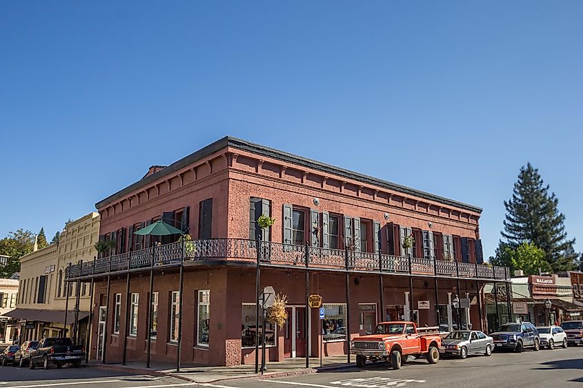 Historical red brick building in Nevada City