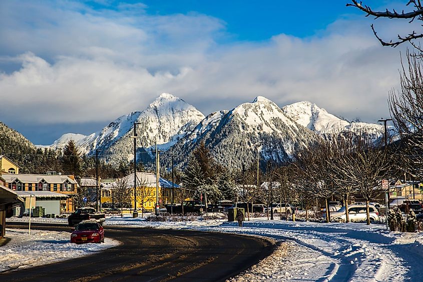 Downtown Sitka, Alaska during winters. 