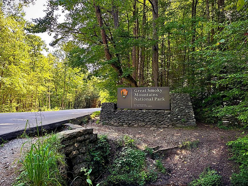 Entrance to the Great Smoky Mountains National Park in Tennessee.