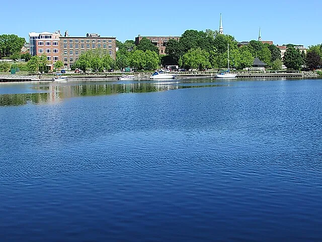 A portion of the Bangor waterfront as seen from the Brewer side of the Penobscot River, June 2017.