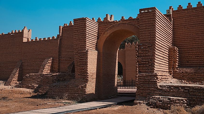 The ancient ruins of Babylon in Iraq during a clear sunny day