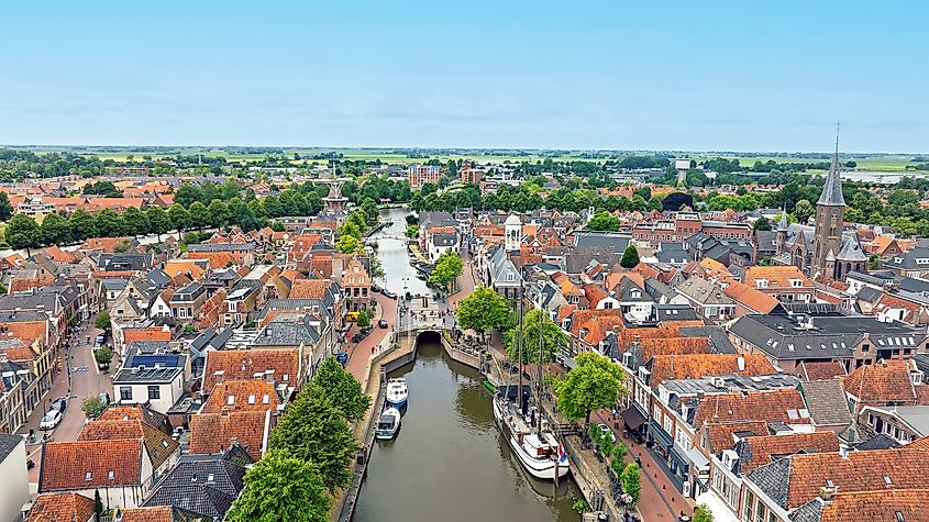 Aerial view of the historic city of Dokkum in Friesland, the Netherlands.