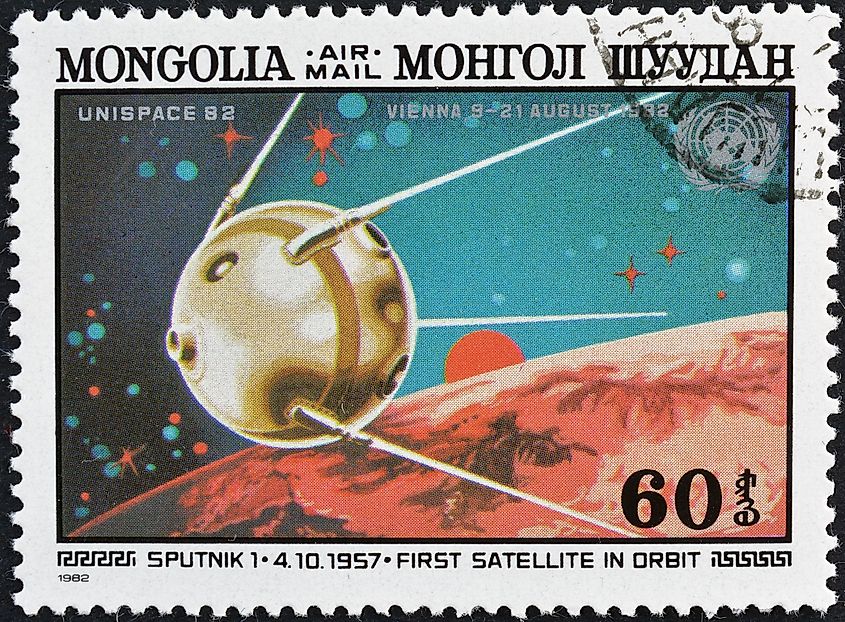 Postage stamp commemorating Sputnik1