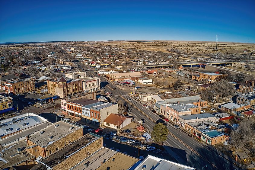 Aerial View of the College Town of Las Vegas, New Mexico in Winter