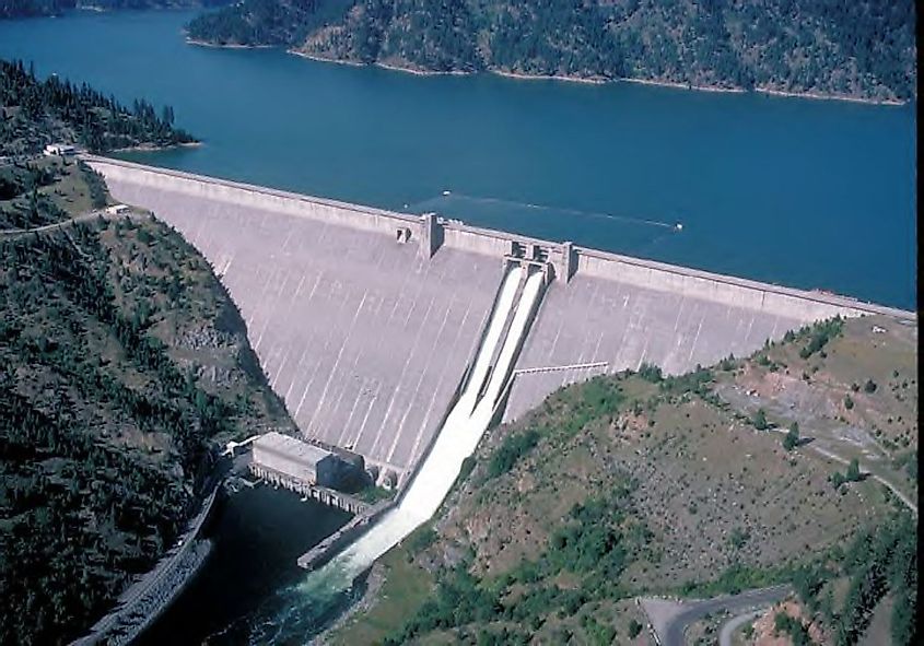 Dworshak Dam with open spillways
