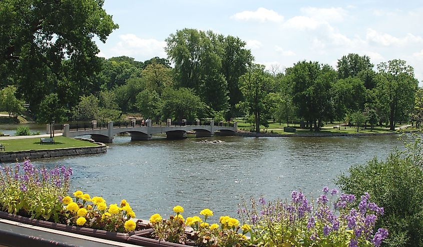  From the State Street Route 38 bridge over the Fox River, looking out on Island Park, Geneva, Illinois