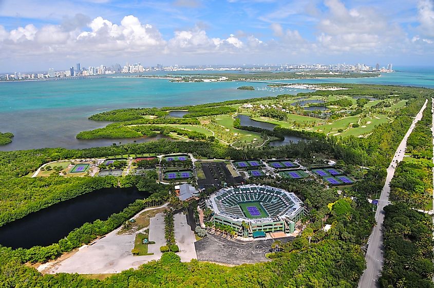 Aerial view of the Crandon Park Tennis Center in Key Biscayne, Florida