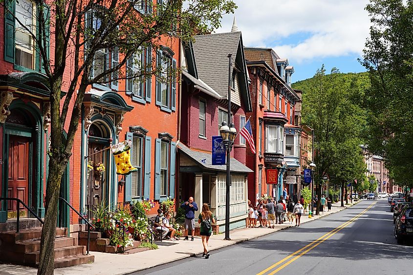 View of the historic town of Jim Thorpe (formerly Mauch Chunk) in the Lehigh Valley in Carbon County, Pennsylvania.