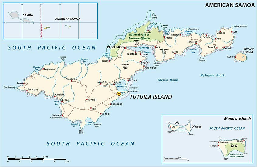 Карта, показывающая расположение Национального парка Американского Самоа