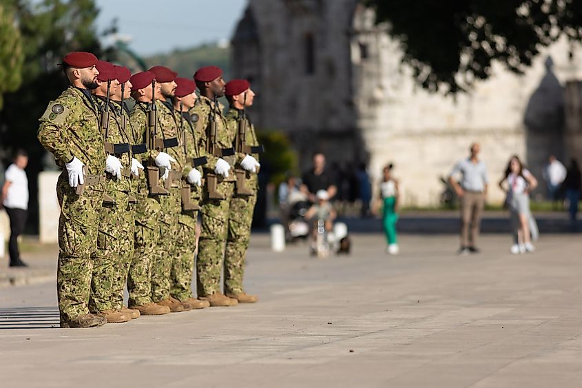 17 April 2023 Lisbon, Portugal: Portugal Commandos - special forces soldiers standing in a row