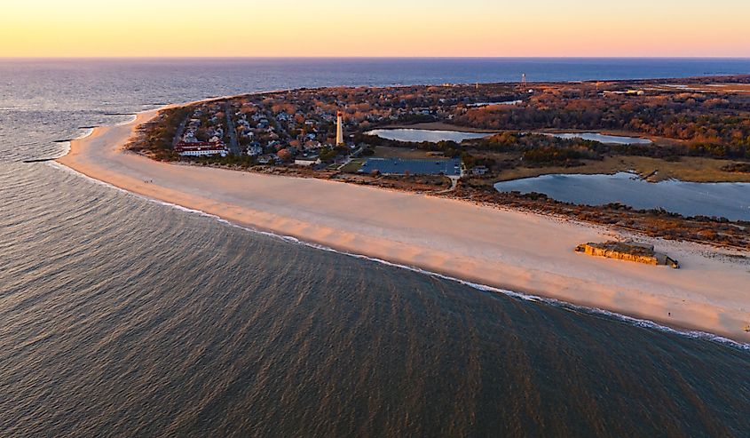 Aerial photo sunset over Cape May Point, New Jersey