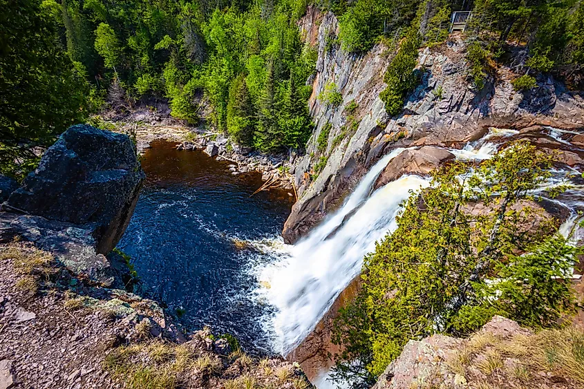 A scenic view of High Falls from above in Tettegouche State Park