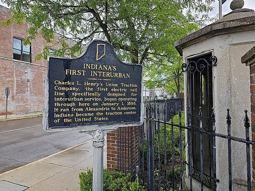 Historical marker about Indiana's First Interurban Railway line.