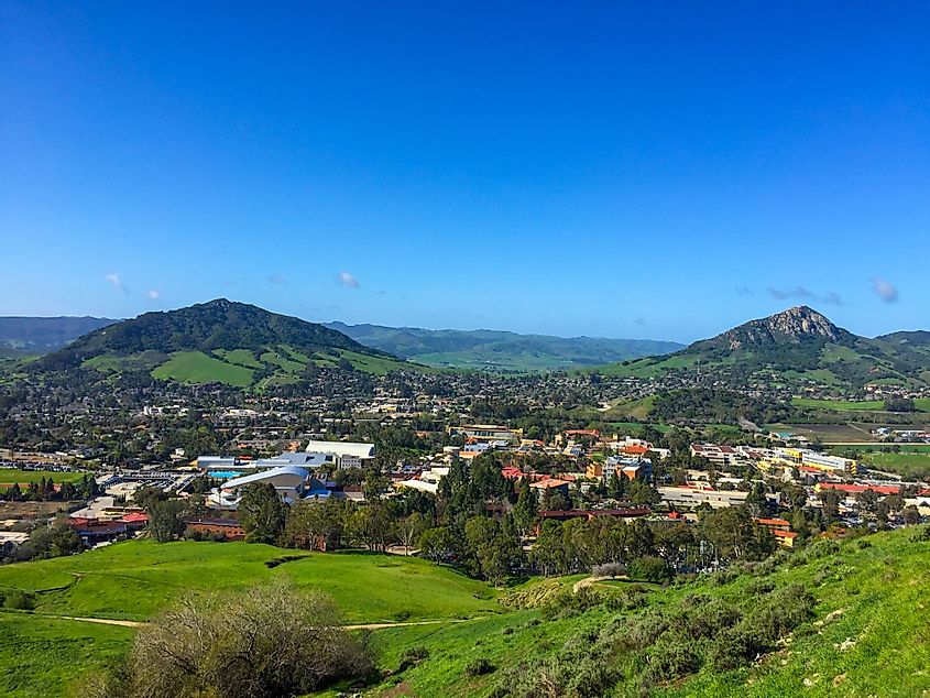 View of San Luis Obispo city from Cerro San Luis peak in spring season, California