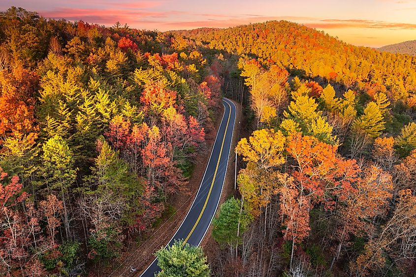 Vibrant autumn landscape in North Carolina mountains.