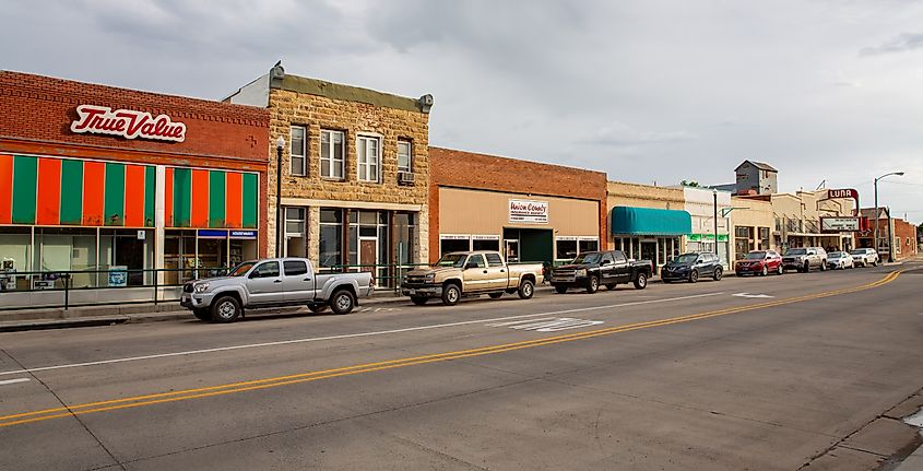 Rustic buildings in downtown Clayton, New Mexico.