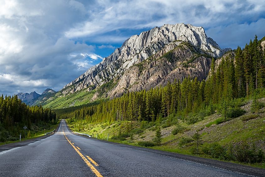 Highway 40 in the Highwood Pass area of Kananaskis Country, Alberta, Canada.