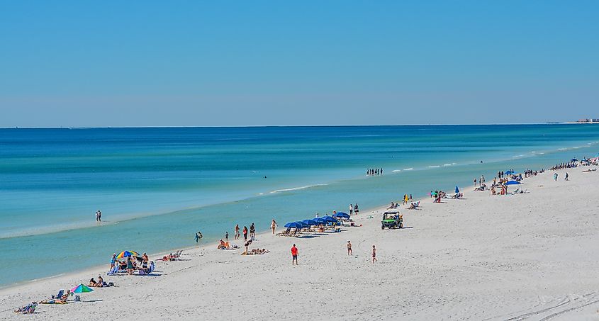 Beautiful white sand beach of Miramar Beach on the Gulf of Mexico in South Walton, Florida