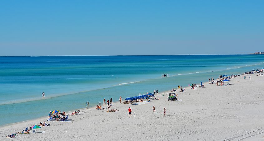 Beautiful white sand beach of Miramar Beach on the Gulf of Mexico in South Walton, Florida