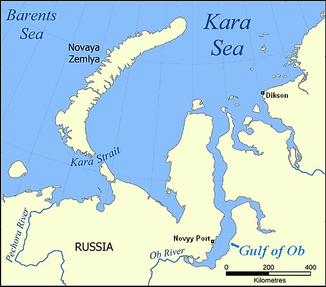 Карта, показывающая Обский залив