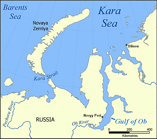 Map showing the Gulf of Ob