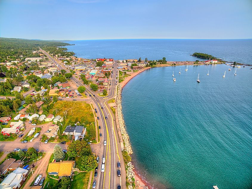 Aerial view of Grand Marais, Minnesota.