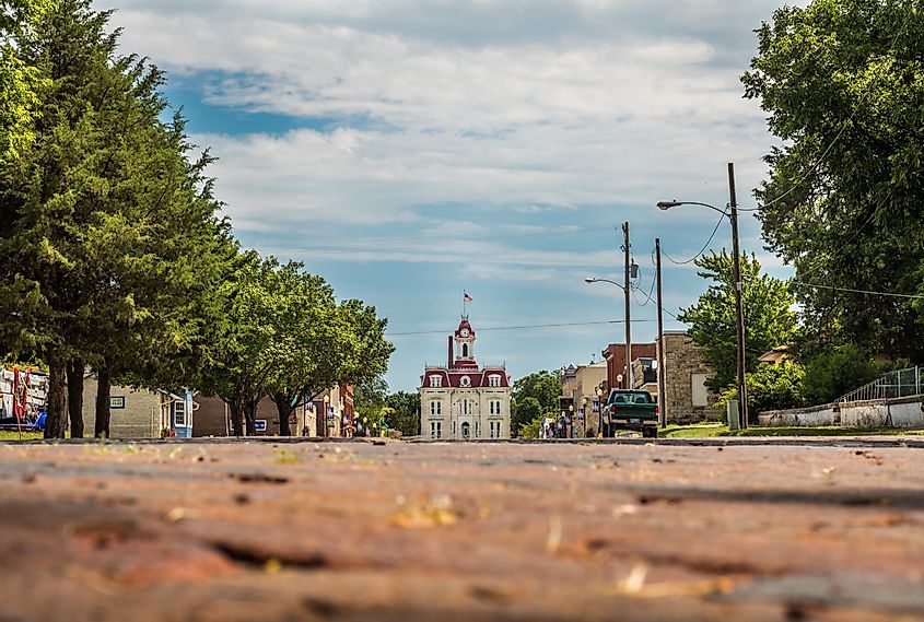 County Courthouse in the distance in Cottonwood Falls, Kansas.