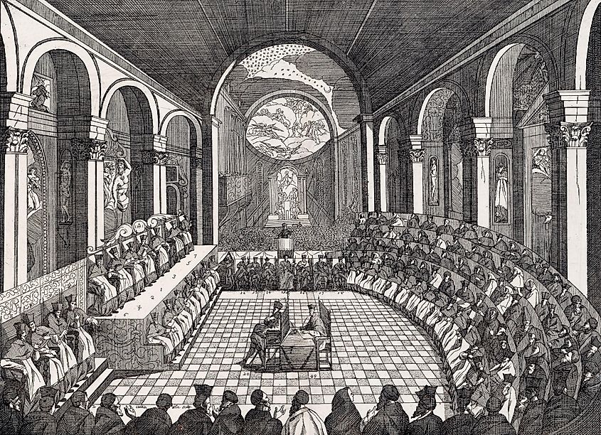 A Renaissance print depicting the Council of Trent. 