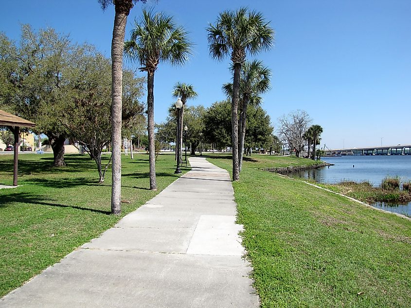A walking path along the river in Palatka, Florida.