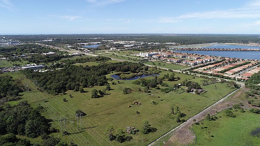 Aerial view of Venice, Florida near Interstate 75 and Jacaranda. 