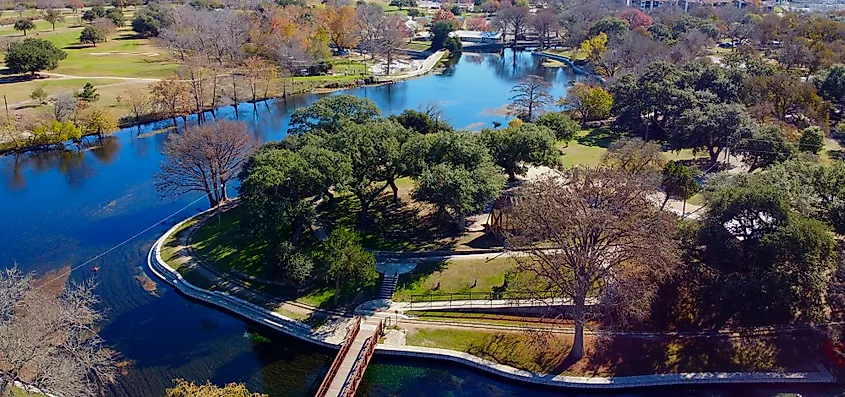 Aerial view of the Comal River in Texas