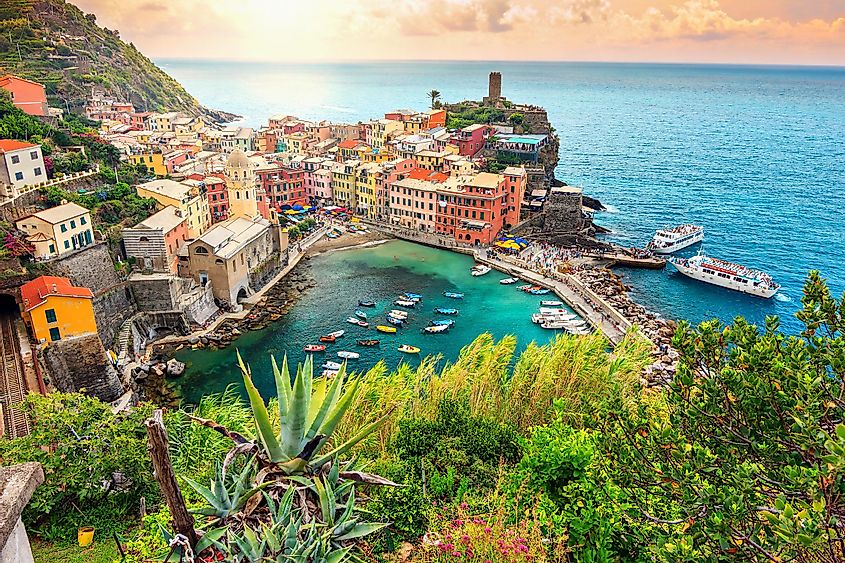 Panorama of Vernazza and suspended garden,Cinque Terre National Park,Liguria,Italy,Europe