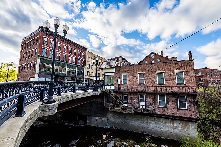 Edge of Downtown Brattleboro, Vermont above the Whetstone Brook River