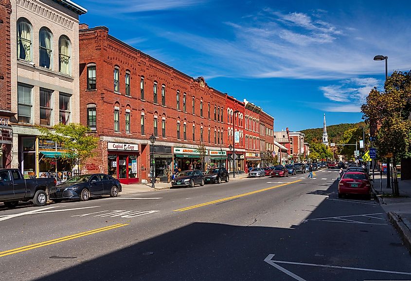 Main street of Montpelier in Vermont