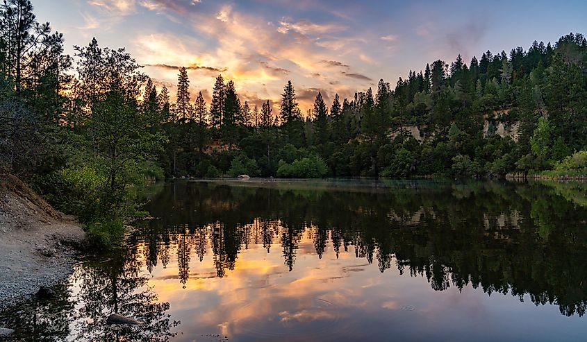 Reflections on Hirschman Pond on Hirschman Trail in Nevada City, California