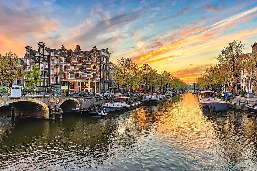 The beautiful city of Amsterdam, Netherlands, in the present day.