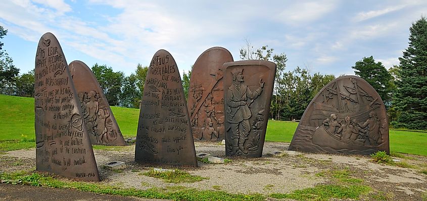 Jacques Cartier Monument, commemorating the French Explorer's landing at the Gaspesie Museum in Gaspe on the Gaspe Peninsula, Quebec, Canada