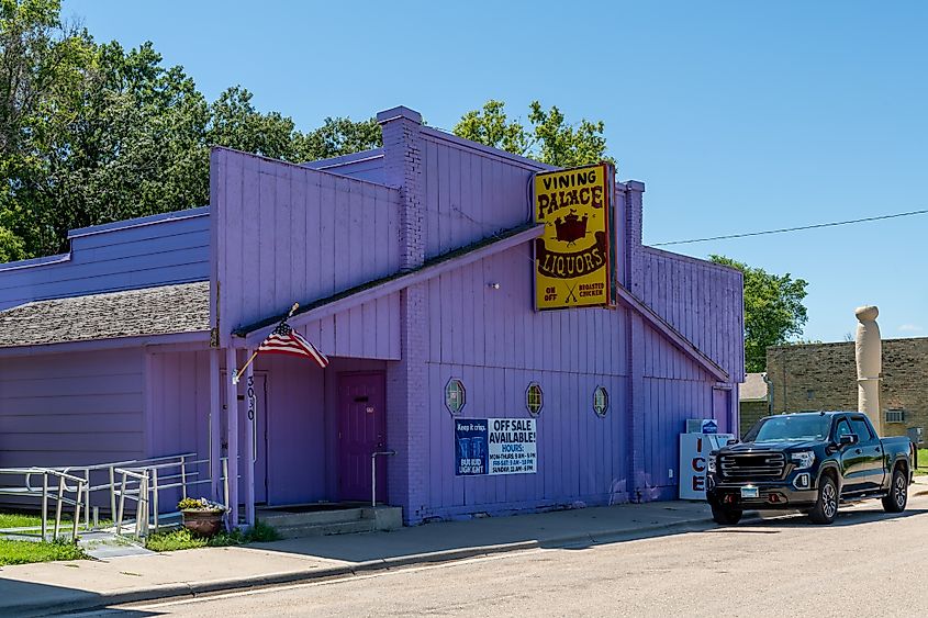 Vining Palace Liquors also known as the Purple Palace restaurant and bar in rural west central Minnesota.