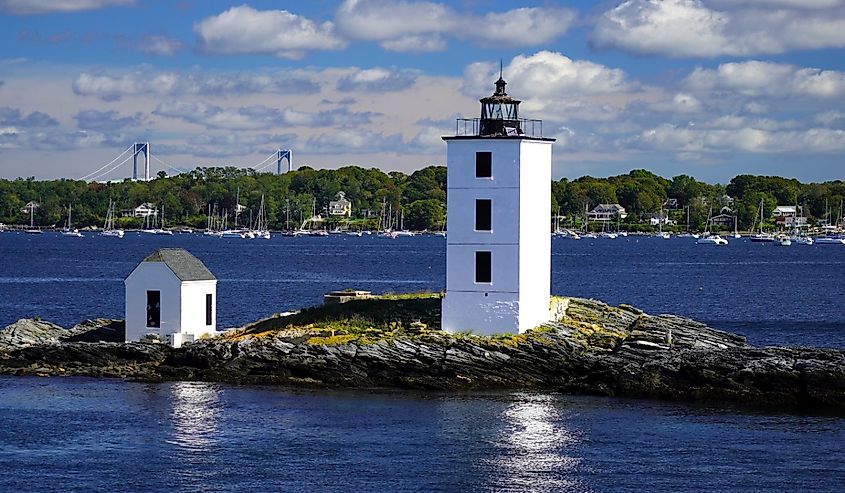 Dutch Island Lighthouse in Narragansett Bay in Rhode Island.