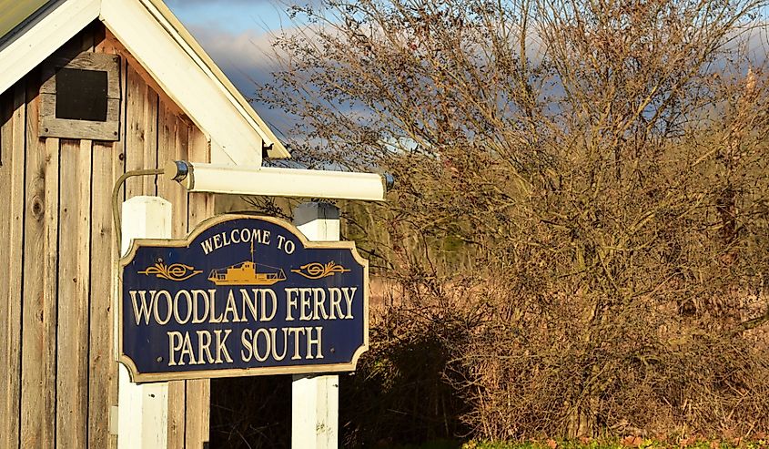 Historic iconic sign for the Woodland Ferry, which connects Laurel to Seaford Delaware