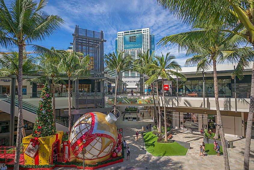 Morning view of the new Eva wing of Ala Moana Shopping Center in Honolulu, Hawaii
